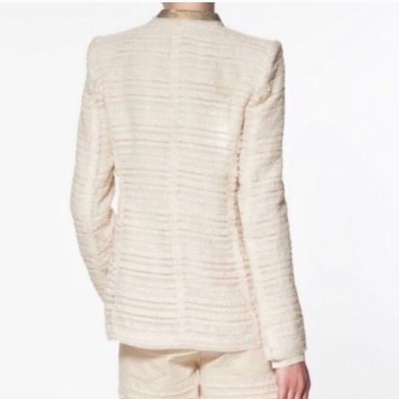 Zara Fantasy Cream Boucle Tweed Open Front Blazer - Picture 3 of 12
